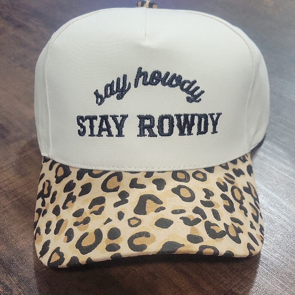 NEW Leopard SAY HOWDY. STAY ROWDY. Print Cap with Embroidered Text